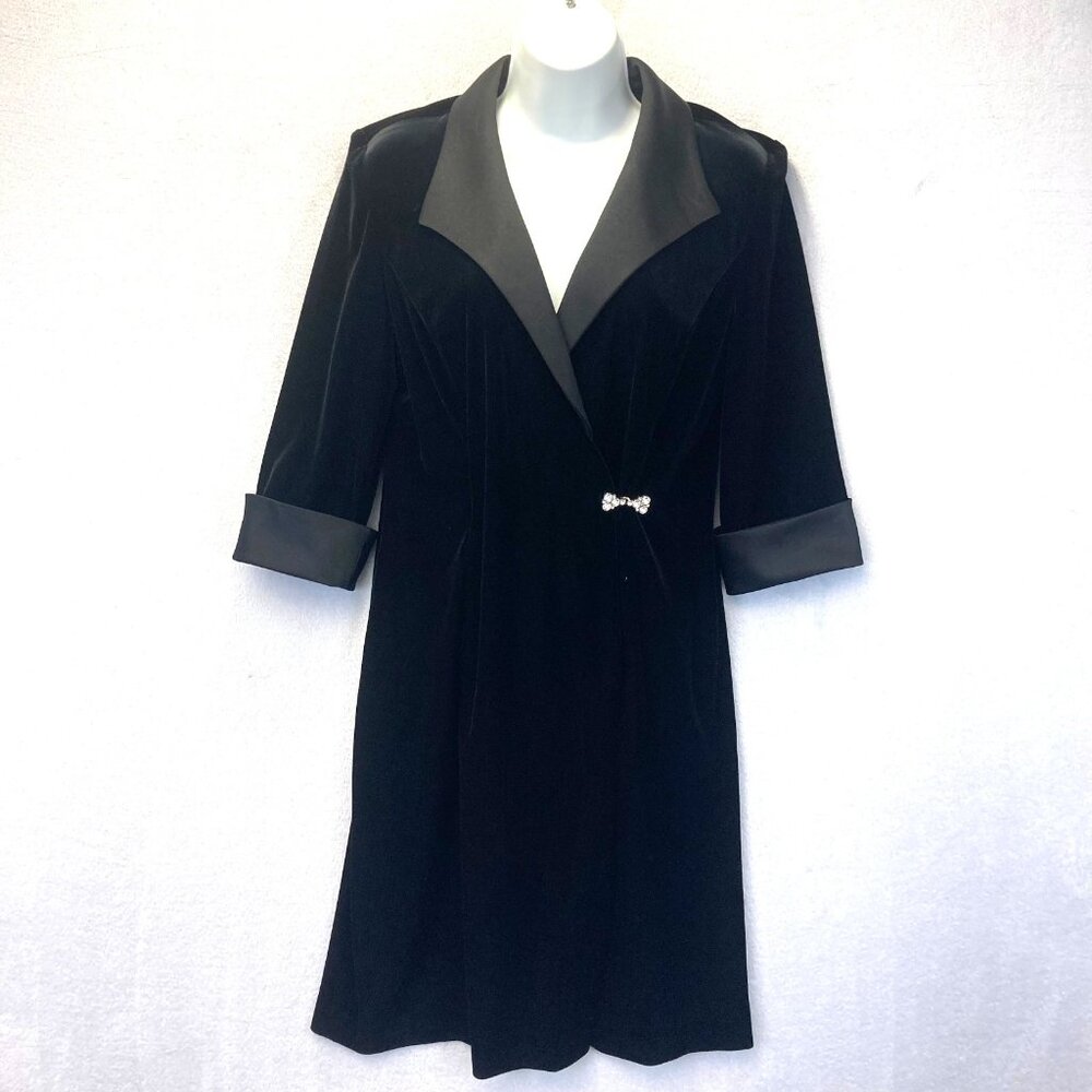 Alex Evenings Faux‎ Wrap 3/4 Sleeve Velvet Dress Size 10P 10 Petite Black Knee
